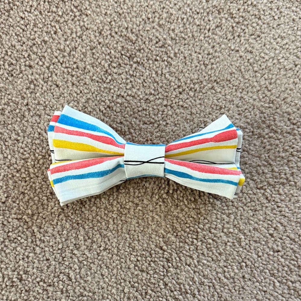 Striped Multicolor Dog Bow Tie Collar Accessory - White Base